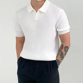 Hearujoy Fashion Solid Color Ribbed Knit Polo Shirt Men Slim Fit half Sleeve Tops Tee  Summer Temperament Youth Polos Tshirts Clothing